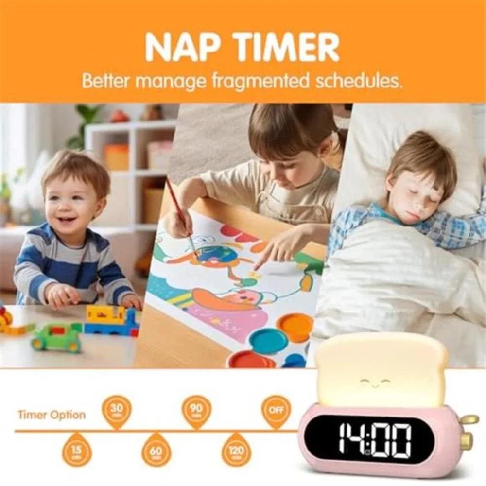 Cute digital alarm clock night light kids bedroom bedside snooze nap timer gift